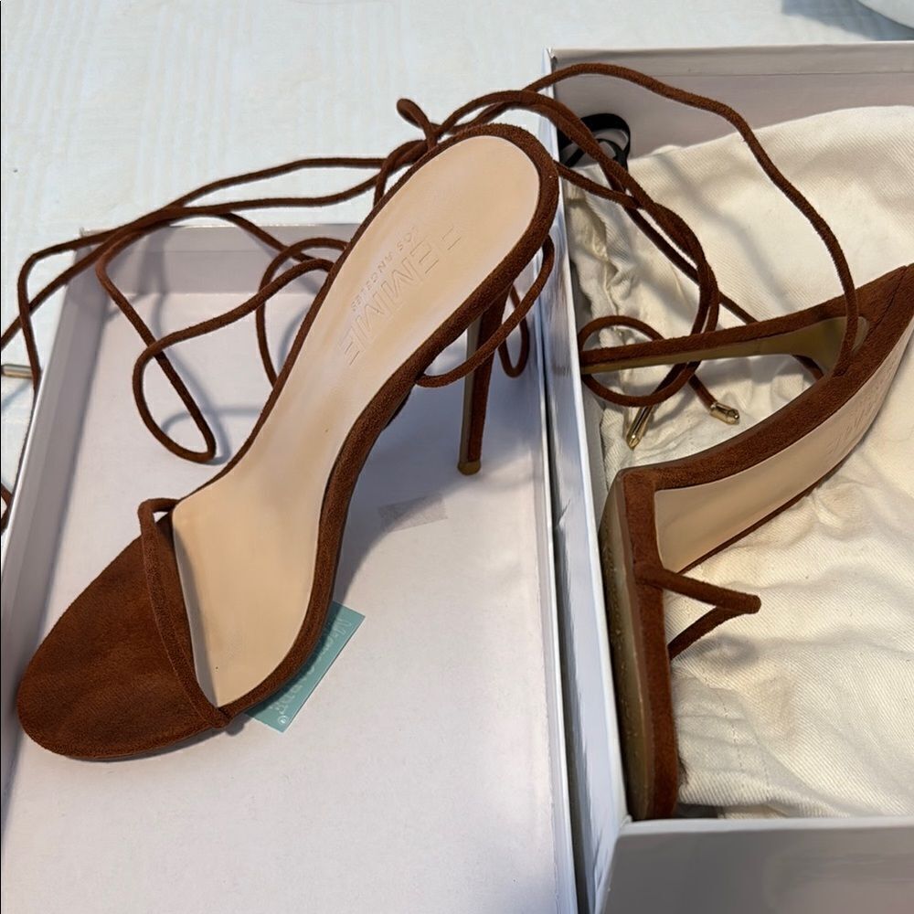 Femme LA Barely There Lace Up Heel Choco - Picture 4 of 4